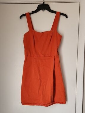 Copper Key Bright Orange Square Neck Mini Dress